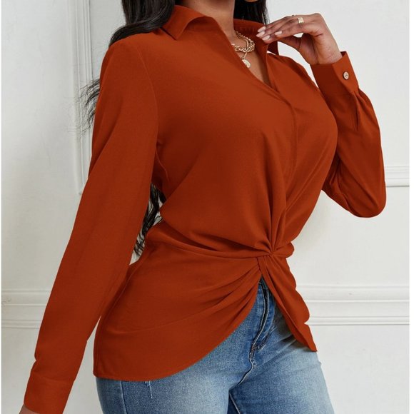 Twist Front Asymmetrical Hem Blouse - Picture 4 of 7